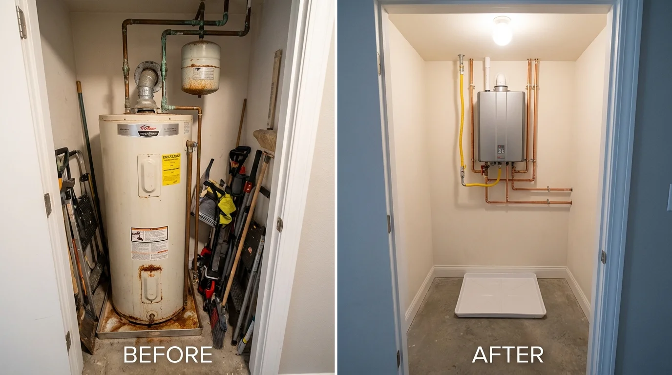 Tank water heater versus wall-mounted tankless unit comparison for Nottingham, NH homeowners